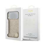 Apple iPhone 17 Pro Max Kılıf Guess Orjinal Lisanslı M-safe Şarj Özellikli Metal Kamera Çerçeveli Üçgen Logolu Glitter Kapak
