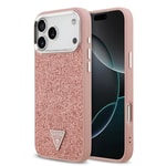 Apple iPhone 17 Pro Max Kılıf Guess Orjinal Lisanslı M-safe Şarj Özellikli Metal Kamera Çerçeveli Üçgen Logolu Glitter Kapak