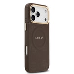Apple iPhone 17 Pro Max Kılıf Guess Orjinal Lisanslı M-safe Şarj Özellikli Sıcak Baskılı Yazı Logolu PU Deri Peony Kapak