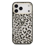 Apple iPhone 17 Pro Max Kılıf Guess Orjinal Lisanslı M-safe Şarj Özellikli Üçgen Logolu Simli Leopar Desenli Kapak