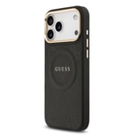 Apple iPhone 17 Pro Max Kılıf Guess Orjinal Lisanslı M-safe Şarj Özellikli Sıcak Baskılı Yazı Logolu PU Deri Peony Kapak
