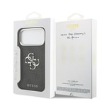 Apple iPhone 17 Pro Max Kılıf Guess Orjinal Lisanslı Gümüş Metal Kamera Çerçeveli 4G Desenli Metal Büyük 4G ve Yazı Logolu Kapak