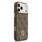Apple iPhone 17 Pro Max Kılıf Guess Orjinal Lisanslı M-safe Şarj Özellikli Gold Metal Kamera Çerçeveli Taşlı 4G Logolu Kapak