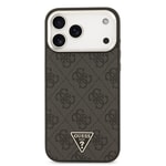Apple iPhone 17 Pro Max Kılıf Guess Orjinal Lisanslı M-safe Şarj Özellikli Gümüş Metal Kamera Çerçeveli Üçgen Logo 4G Desenli Kapak
