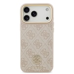 Apple iPhone 17 Pro Max Kılıf Guess Orjinal Lisanslı M-safe Şarj Özellikli Gold Metal Kamera Çerçeveli Taşlı 4G Logolu Kapak