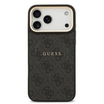 Apple iPhone 17 Pro Max Kılıf Guess Orjinal Lisanslı M-safe Şarj Özellikli Gold Metal Kamera Çerçeveli PU Deri 4G Desenli Yazı Logolu Kapak