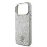 Apple iPhone 17 Pro Max Kılıf Guess Orjinal Lisanslı M-safe Şarj Özellikli Metal Kamera Çerçeveli Üçgen Logolu Glitter Kapak