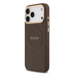 Apple iPhone 17 Pro Max Kılıf Guess Orjinal Lisanslı M-safe Şarj Özellikli Sıcak Baskılı Yazı Logolu PU Deri Peony Kapak