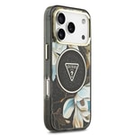 Apple iPhone 17 Pro Max Kılıf Guess Orjinal Lisanslı M-safe Şarj Özellikli Simli Çiçek Desenli Metal Kamera Çerçeveli Üçgen Logolu Kapak