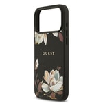 Apple iPhone 17 Pro Max Kılıf Guess Orjinal Lisanslı M-safe Şarj Özellikli Taneli Çiçek Tasarımlı Metal Yazı Logolu Kapak
