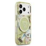 Apple iPhone 17 Pro Max Kılıf Guess Orjinal Lisanslı M-safe Şarj Özellikli Simli Çiçek Desenli Metal Kamera Çerçeveli Üçgen Logolu Kapak