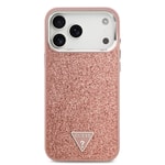 Apple iPhone 17 Pro Max Kılıf Guess Orjinal Lisanslı M-safe Şarj Özellikli Metal Kamera Çerçeveli Üçgen Logolu Glitter Kapak