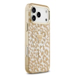 Apple iPhone 17 Pro Max Kılıf Guess Orjinal Lisanslı M-safe Şarj Özellikli Üçgen Logolu Simli Leopar Desenli Kapak