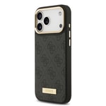 Apple iPhone 17 Pro Max Kılıf Guess Orjinal Lisanslı M-safe Şarj Özellikli 4G Desenli PU Metal Plaka Klasik Logolu Kapak