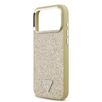 Apple iPhone 17 Pro Max Kılıf Guess Orjinal Lisanslı M-safe Şarj Özellikli Metal Kamera Çerçeveli Üçgen Logolu Glitter Kapak