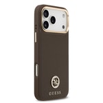 Apple iPhone 17 Pro Max Kılıf Guess Orjinal Lisanslı M-safe Şarj Özellikli Grained Yazı ve Taşlı 4G Logolu Kapak