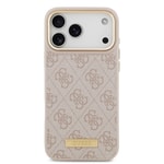 Apple iPhone 17 Pro Max Kılıf Guess Orjinal Lisanslı M-safe Şarj Özellikli 4G Desenli PU Metal Plaka Klasik Logolu Kapak