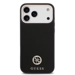 Apple iPhone 17 Pro Max Kılıf Guess Orjinal Lisanslı M-safe Şarj Özellikli Grained Yazı ve Taşlı 4G Logolu Kapak