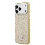Apple iPhone 17 Pro Max Kılıf Guess Orjinal Lisanslı M-safe Şarj Özellikli Metal Kamera Çerçeveli Üçgen Logolu Glitter Kapak