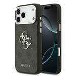 Apple iPhone 17 Pro Max Kılıf Guess Orjinal Lisanslı Gümüş Metal Kamera Çerçeveli 4G Desenli Metal Büyük 4G ve Yazı Logolu Kapak