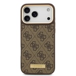 Apple iPhone 17 Pro Max Kılıf Guess Orjinal Lisanslı M-safe Şarj Özellikli 4G Desenli PU Metal Plaka Klasik Logolu Kapak