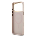 Apple iPhone 17 Pro Max Kılıf Guess Orjinal Lisanslı M-safe Şarj Özellikli Gold Metal Kamera Çerçeveli PU Deri 4G Desenli Yazı Logolu Kapak