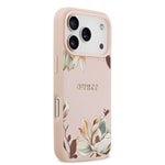 Apple iPhone 17 Pro Max Kılıf Guess Orjinal Lisanslı M-safe Şarj Özellikli Taneli Çiçek Tasarımlı Metal Yazı Logolu Kapak
