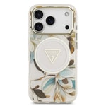 Apple iPhone 17 Pro Max Kılıf Guess Orjinal Lisanslı M-safe Şarj Özellikli Simli Çiçek Desenli Metal Kamera Çerçeveli Üçgen Logolu Kapak