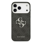Apple iPhone 17 Pro Max Kılıf Guess Orjinal Lisanslı Gümüş Metal Kamera Çerçeveli 4G Desenli Metal Büyük 4G ve Yazı Logolu Kapak