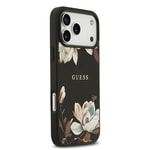 Apple iPhone 17 Pro Max Kılıf Guess Orjinal Lisanslı M-safe Şarj Özellikli Taneli Çiçek Tasarımlı Metal Yazı Logolu Kapak