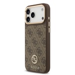 Apple iPhone 17 Pro Max Kılıf Guess Orjinal Lisanslı M-safe Şarj Özellikli Gold Metal Kamera Çerçeveli Taşlı 4G Logolu Kapak