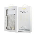 Apple iPhone 17 Pro Max Kılıf Guess Orjinal Lisanslı M-safe Şarj Özellikli Metal Kamera Çerçeveli Üçgen Logolu Glitter Kapak