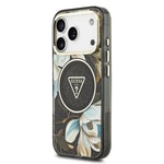 Apple iPhone 17 Pro Max Kılıf Guess Orjinal Lisanslı M-safe Şarj Özellikli Simli Çiçek Desenli Metal Kamera Çerçeveli Üçgen Logolu Kapak