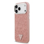 Apple iPhone 17 Pro Max Kılıf Guess Orjinal Lisanslı M-safe Şarj Özellikli Metal Kamera Çerçeveli Üçgen Logolu Glitter Kapak