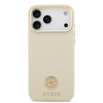 Apple iPhone 17 Pro Max Kılıf Guess Orjinal Lisanslı M-safe Şarj Özellikli Grained Yazı ve Taşlı 4G Logolu Kapak