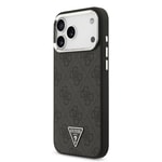Apple iPhone 17 Pro Max Kılıf Guess Orjinal Lisanslı M-safe Şarj Özellikli Gümüş Metal Kamera Çerçeveli Üçgen Logo 4G Desenli Kapak