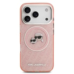 Apple iPhone 17 Pro Max Kılıf Karl Lagerfeld Orjinal Lisanslı Parlayan Simli Karl & Choupette Heads Kapak