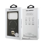 Apple iPhone 17 Pro Max Kılıf Karl Lagerfeld Orjinal Lisanslı M-safe Şarj Özellikli Metal Kamera ve Buton Tasarımlı Karl PU Deri Kapak