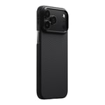 Apple iPhone 17 Pro Max Kılıf M-safe Şarj Özellikli 1500D Aramid Fiber Pitaka Ultra-Slim Classic Serisi Black-Grey Twill Kapak
