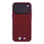Apple iPhone 18 Pro Kılıf BMW Orjinal Lisanslı M-safe Şarj Özellikli PU Metal Logolu Kırmızı Halka Tasarımlı Kapak