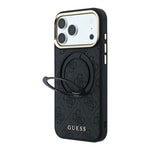 Apple iPhone 18 Pro Kılıf Guess Orjinal Lisanslı M-safe Şarj Özellikli 4G Desenli 360 Derece Dönebilen Standlı Metal Yazı Logolu Kapak