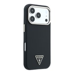 Apple iPhone 18 Pro Kılıf Guess Orjinal Lisanslı M-safe Şarj Özellikli PU Metal Üçgen Logolu Karbon Fiber Kevlar Kapak