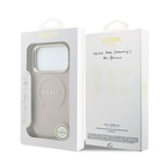 Apple iPhone 18 Pro Kılıf Guess Orjinal Lisanslı M-safe Şarj Özellikli Sıcak Baskılı Yazı Logolu C-Magnet PU Deri Peony Kapak