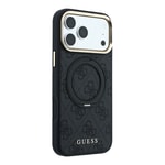 Apple iPhone 18 Pro Kılıf Guess Orjinal Lisanslı M-safe Şarj Özellikli 4G Desenli 360 Derece Dönebilen Standlı Metal Yazı Logolu Kapak