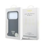 Apple iPhone 18 Pro Kılıf Guess Orjinal Lisanslı M-safe Şarj Özellikli PU Metal Üçgen Logolu Karbon Fiber Kevlar Kapak
