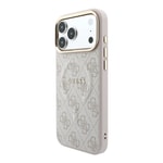 Apple iPhone 18 Pro Kılıf Guess Orjinal Lisanslı M-safe Şarj Özellikli Metal Kamera Çerçeveli C-Magnet 4G Desenli Yazı Logolu Kapak