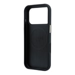 Apple iPhone 18 Pro Kılıf Guess Orjinal Lisanslı M-safe Şarj Özellikli PU Metal Üçgen Logolu Karbon Fiber Kevlar Kapak