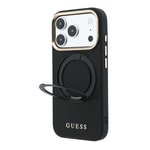 Apple iPhone 18 Pro Kılıf Guess Orjinal Lisanslı M-safe Şarj Özellikli 360 Derece Dönebilen Standlı PU Metal Yazı Logolu Kapak