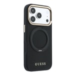 Apple iPhone 18 Pro Kılıf Guess Orjinal Lisanslı M-safe Şarj Özellikli 360 Derece Dönebilen Standlı PU Metal Yazı Logolu Kapak