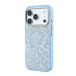 Apple iPhone 18 Pro Kılıf Guess Orjinal Lisanslı M-safe Şarj Özellikli Üçgen Logolu Simli Leopar Desenli Kapak